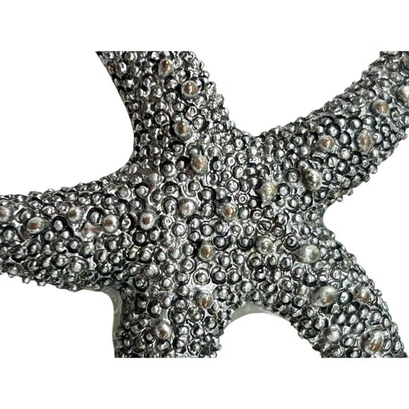 Silvertone Textured Starfish Pendant Statement 2 Inch Beachy Coastal - Picture 3 of 6